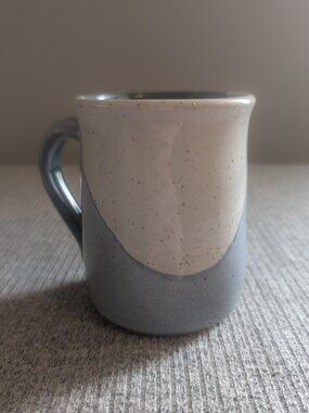 Ceramic Glazed Blue and White Coffee Mug, Signed, EUC